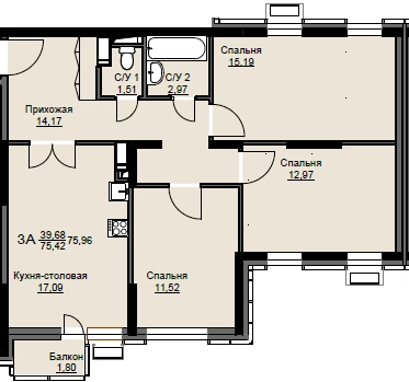 3-комнатная квартира 76.7 м² Соболевка