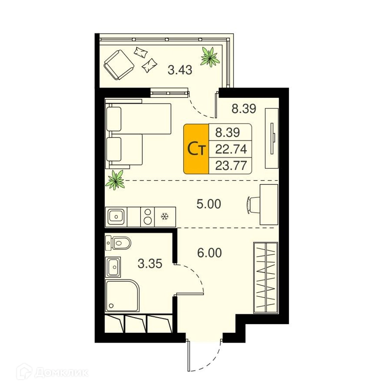Студия 23.77 м² Химки Тайм