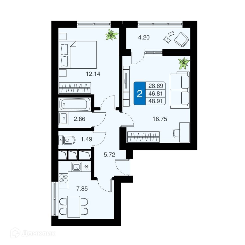 2-комнатная квартира 48.91 м² Химки Тайм
