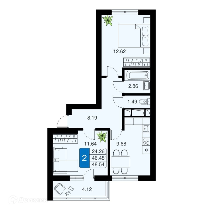 2-комнатная квартира 48.54 м² Химки Тайм