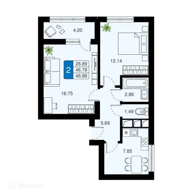 2-комнатная квартира 48.88 м² Химки Тайм