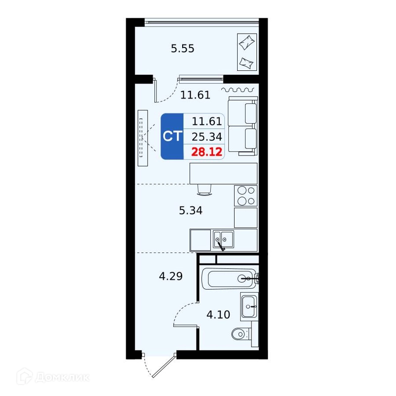 Студия 28.1 м² Домодедово Парк