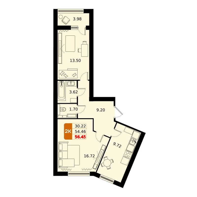 2-комнатная квартира 56.5 м² Домодедово Парк