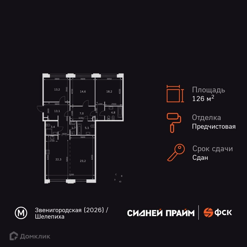 3-комнатная квартира 126.6 м² Сидней Прайм