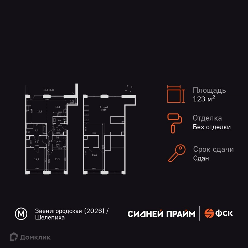 3-комнатная квартира 123.4 м² Сидней Прайм