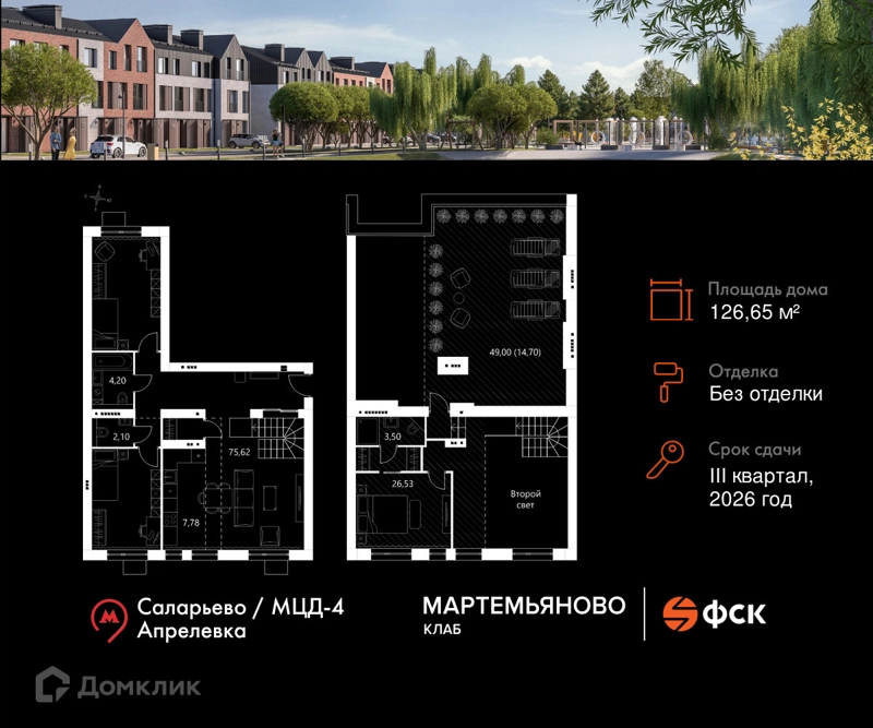 3-комнатная квартира 126.65 м² Мартемьяново Клаб