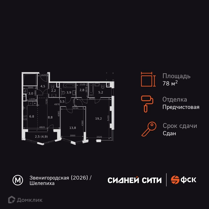 2-комнатная квартира 78.2 м² Сидней Сити