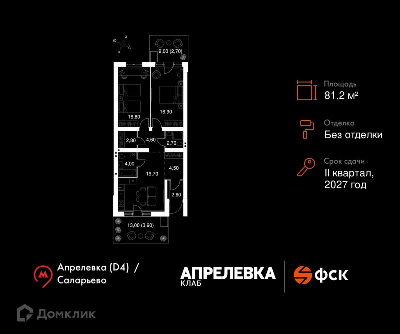 3-комнатная квартира 81.2 м² Апрелевка Клаб