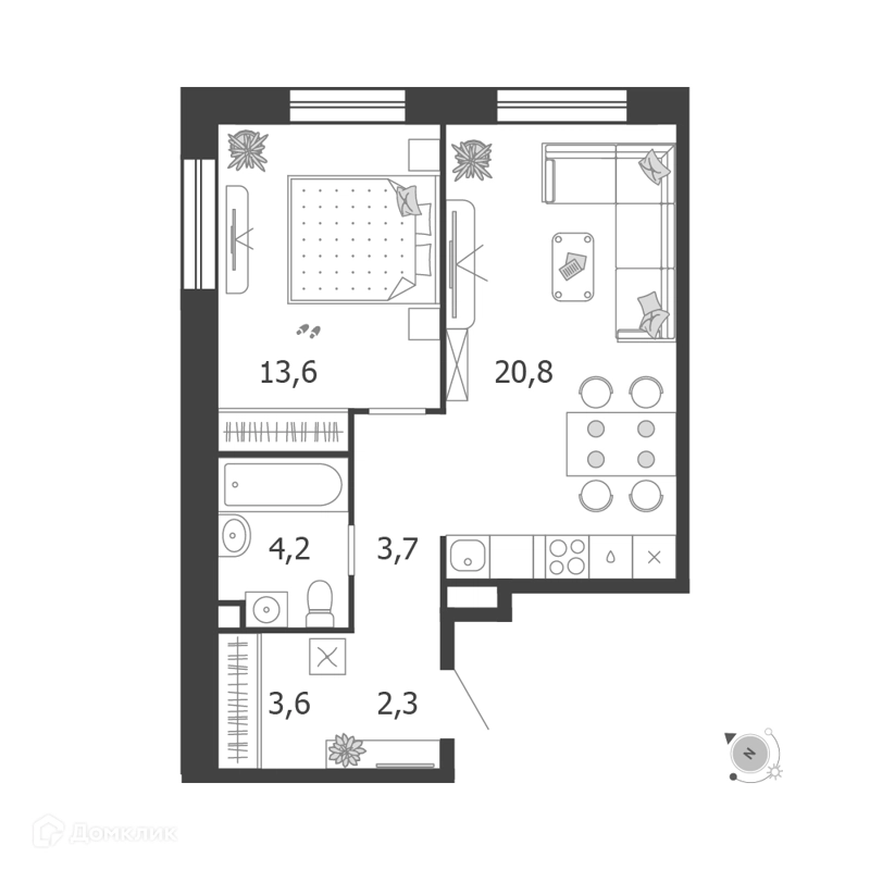 1-комнатная квартира 48.2 м² Шагал
