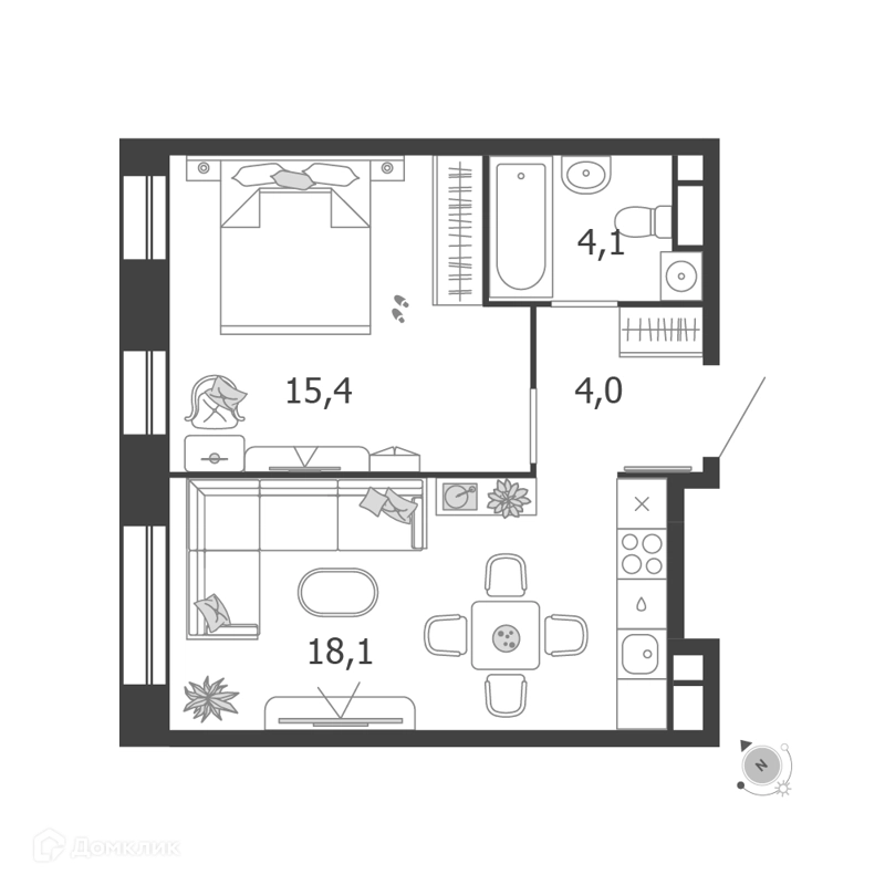 1-комнатная квартира 41.6 м² Шагал