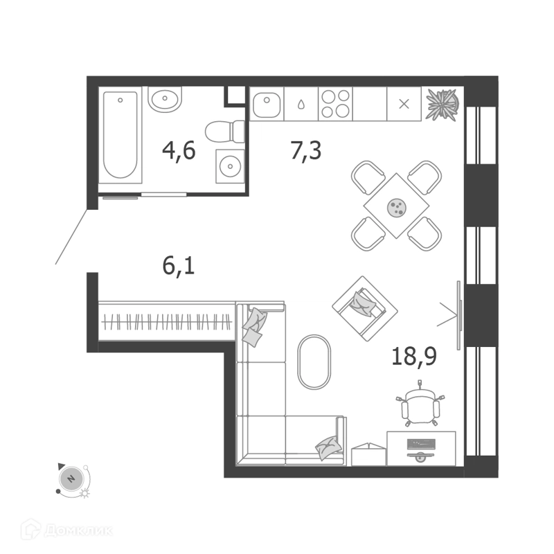 1-комнатная квартира 36.9 м² Шагал