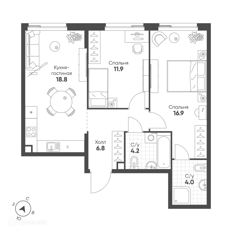 2-комнатная квартира 62.6 м² Шагал