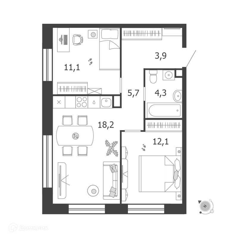 2-комнатная квартира 55.3 м² Шагал