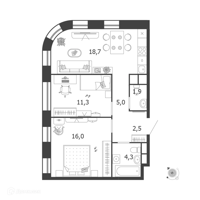 2-комнатная квартира 59.7 м² Шагал