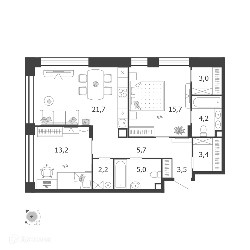 2-комнатная квартира 77.6 м² Шагал