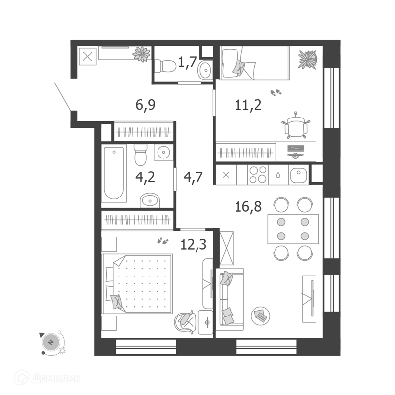 2-комнатная квартира 58.7 м² Шагал