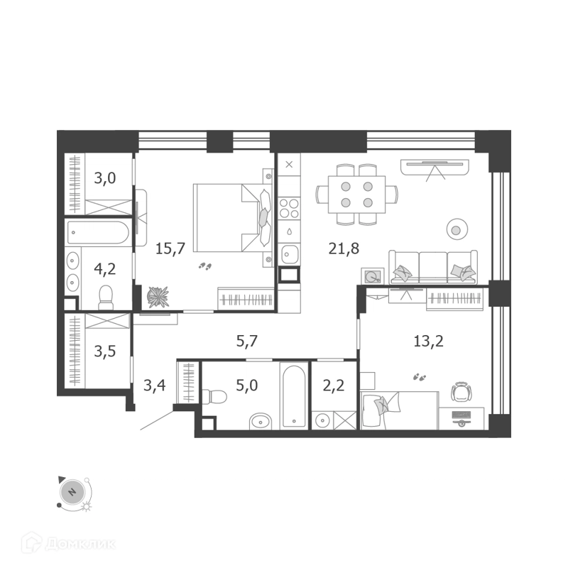 2-комнатная квартира 77.7 м² Шагал