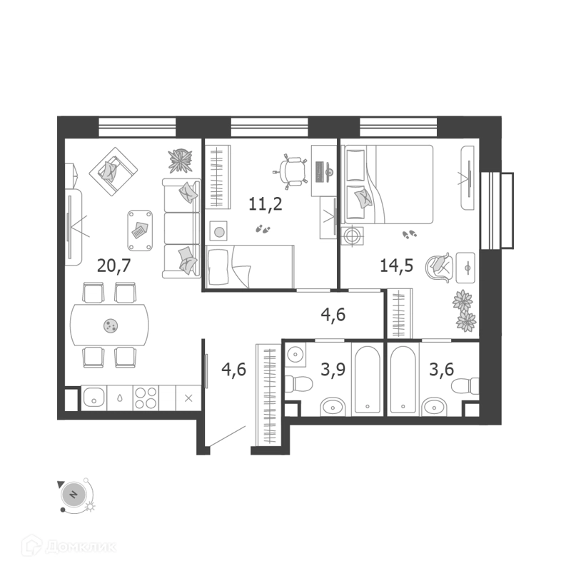 2-комнатная квартира 63.1 м² Шагал