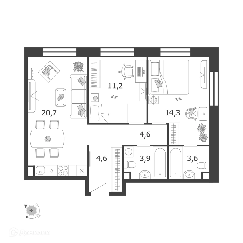 2-комнатная квартира 62.9 м² Шагал