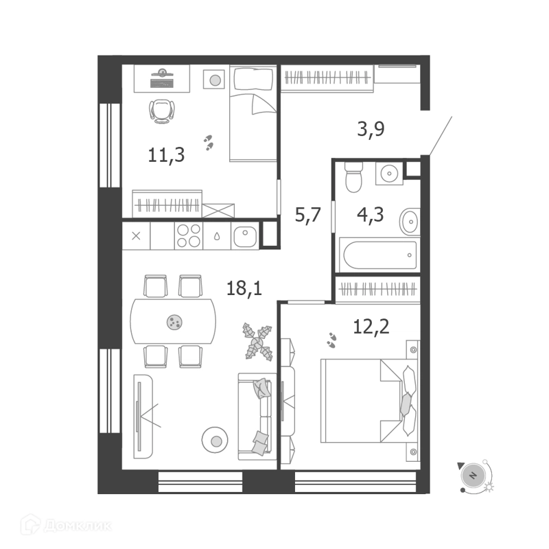 2-комнатная квартира 55.5 м² Шагал