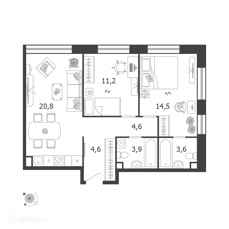 2-комнатная квартира 63.2 м² Шагал