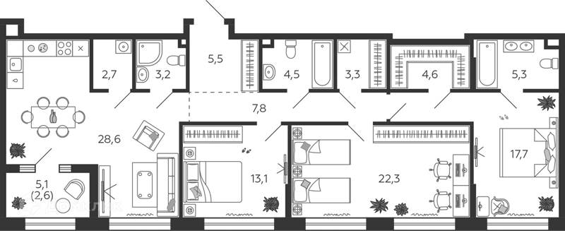 3-комнатная квартира 120.9 м² Шагал