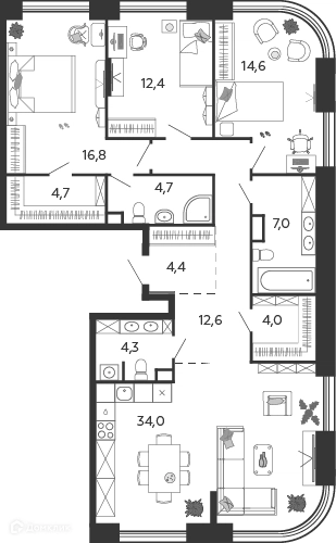 3-комнатная квартира 119.8 м² Шагал