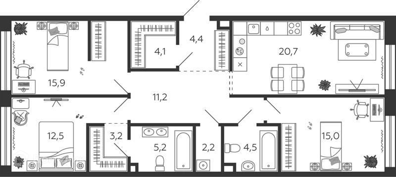 3-комнатная квартира 100.1 м² Шагал