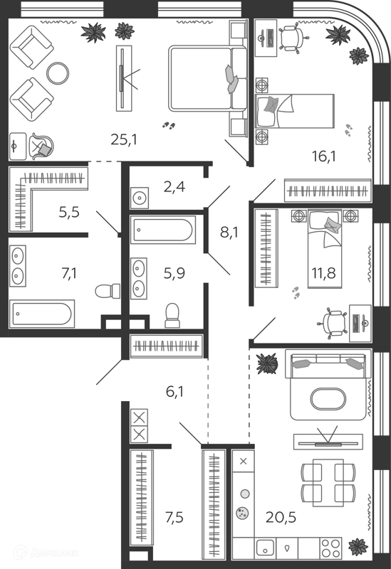 3-комнатная квартира 116.8 м² Шагал