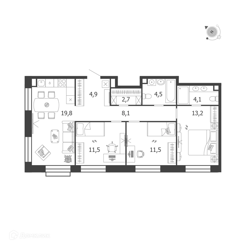3-комнатная квартира 80.3 м² Шагал