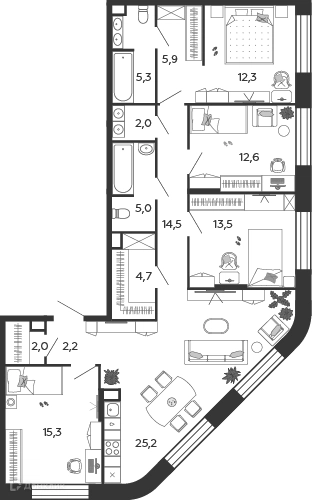 4-комнатная квартира 120.7 м² Шагал