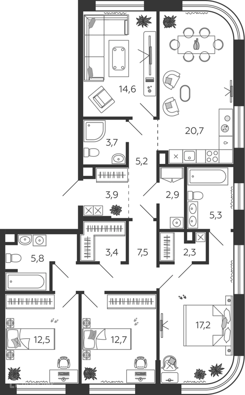 4-комнатная квартира 117.6 м² Шагал