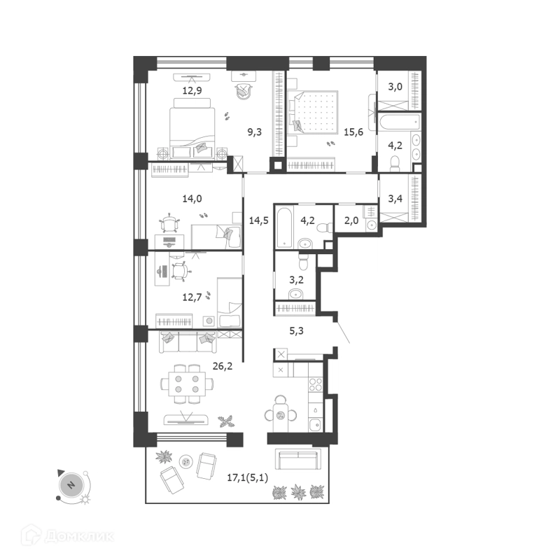 4-комнатная квартира 135.6 м² Шагал