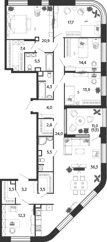 4-комнатная квартира 184.3 м² Шагал
