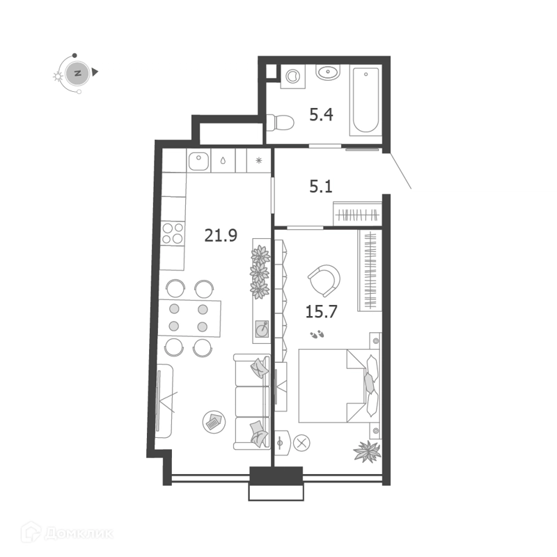 1-комнатная квартира 48.1 м² Воксхолл