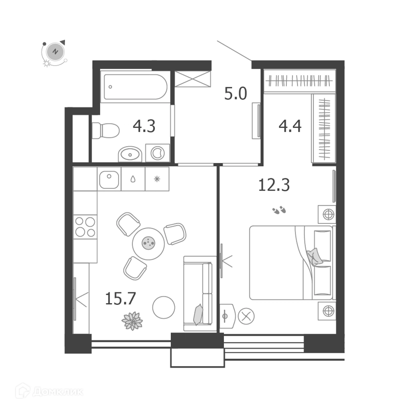 1-комнатная квартира 41.7 м² Воксхолл