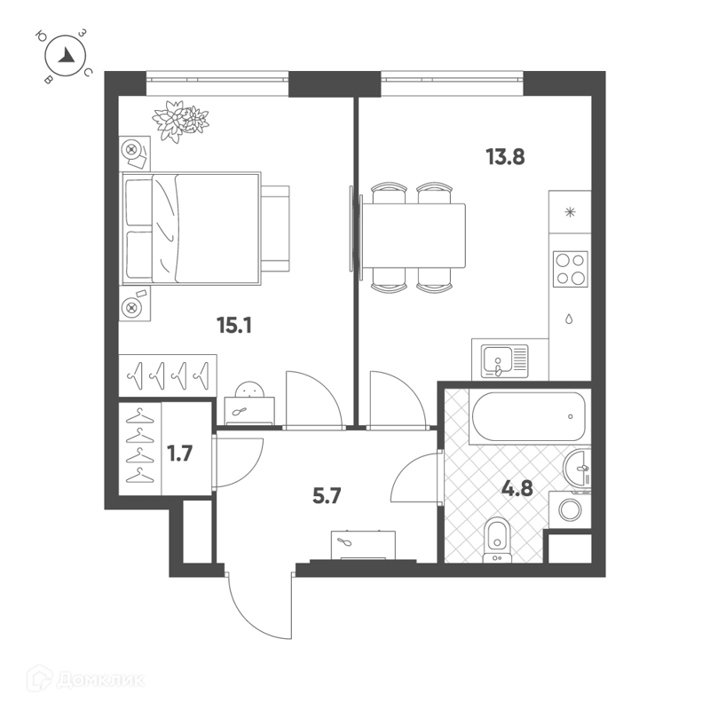 1-комнатная квартира 41.1 м² Воксхолл