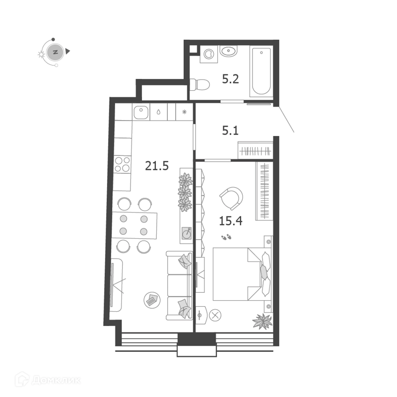 1-комнатная квартира 47.2 м² Воксхолл