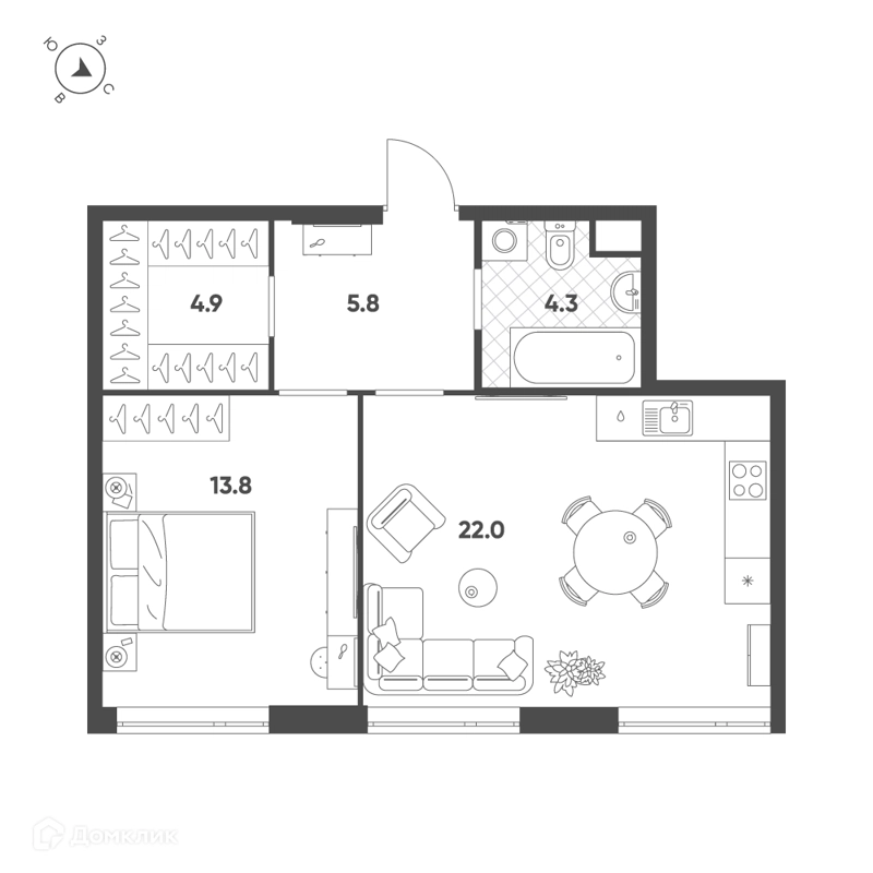 1-комнатная квартира 50.8 м² Воксхолл