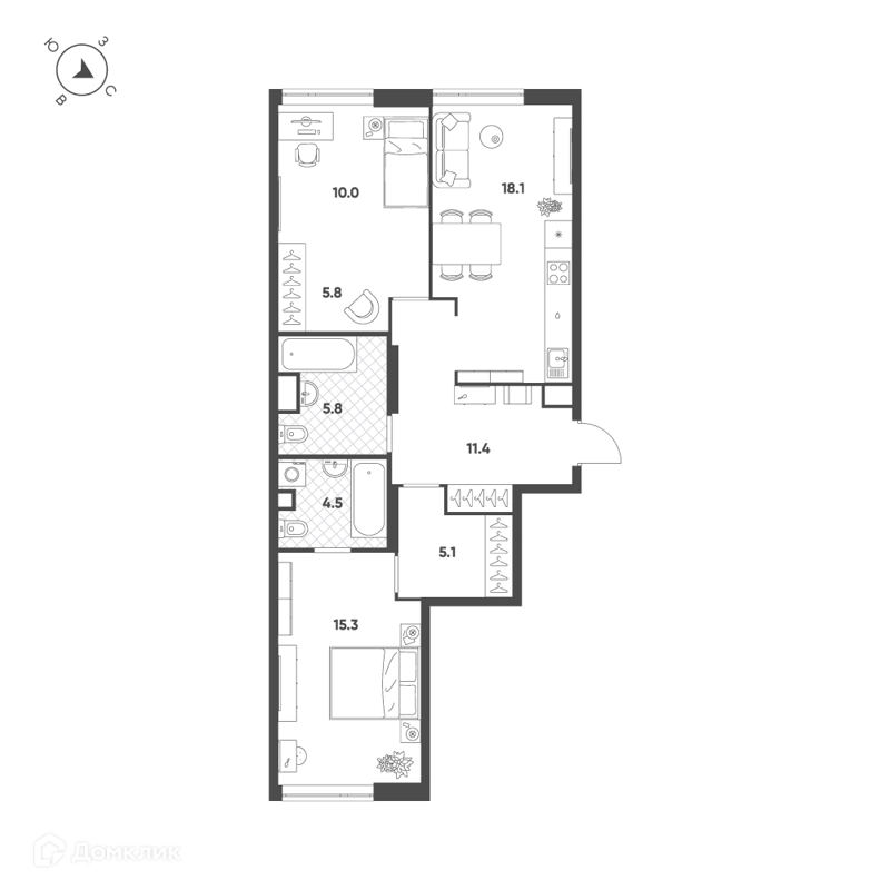 2-комнатная квартира 76 м² Воксхолл