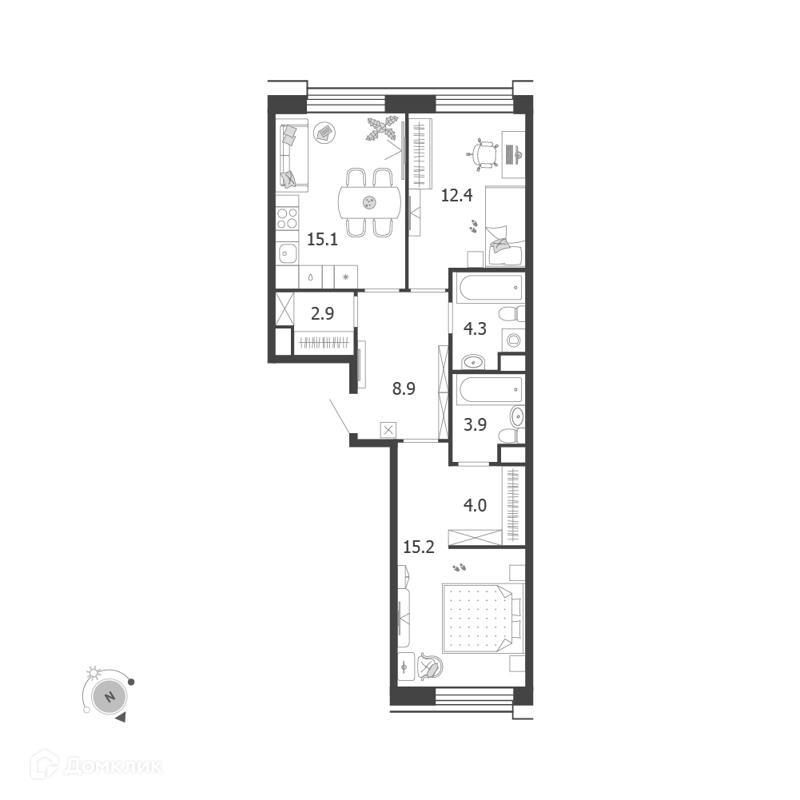 2-комнатная квартира 66.7 м² Воксхолл