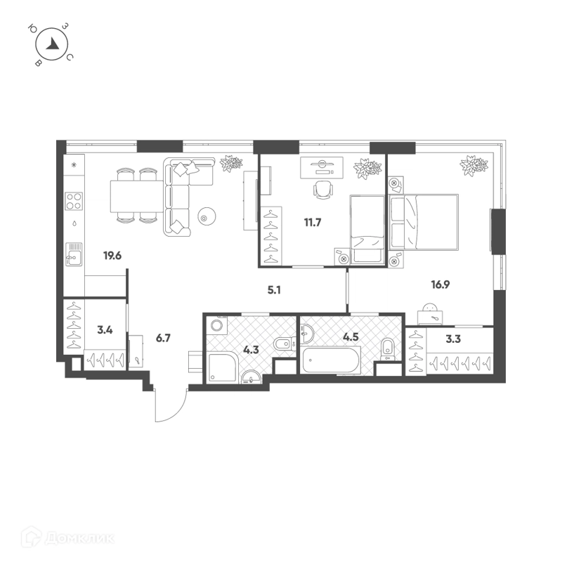 2-комнатная квартира 75.5 м² Воксхолл