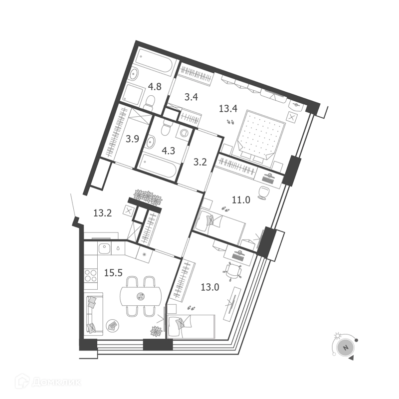 3-комнатная квартира 85.7 м² Воксхолл