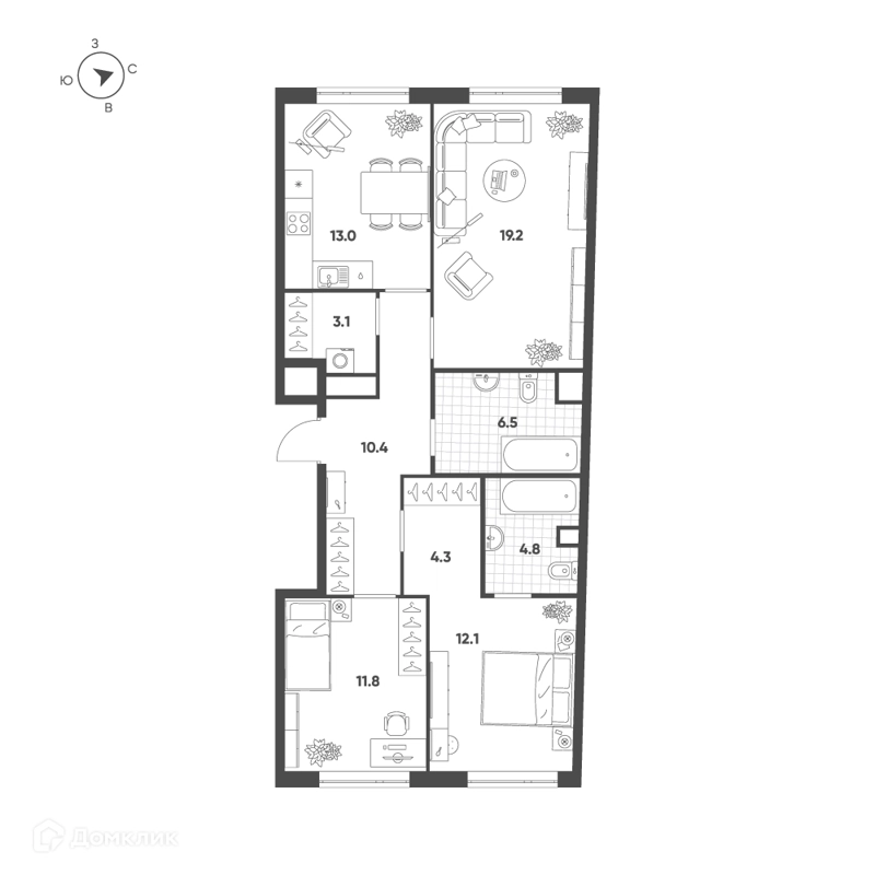 3-комнатная квартира 85.2 м² Воксхолл