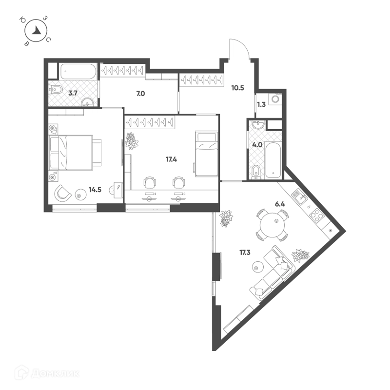 3-комнатная квартира 82.1 м² Воксхолл