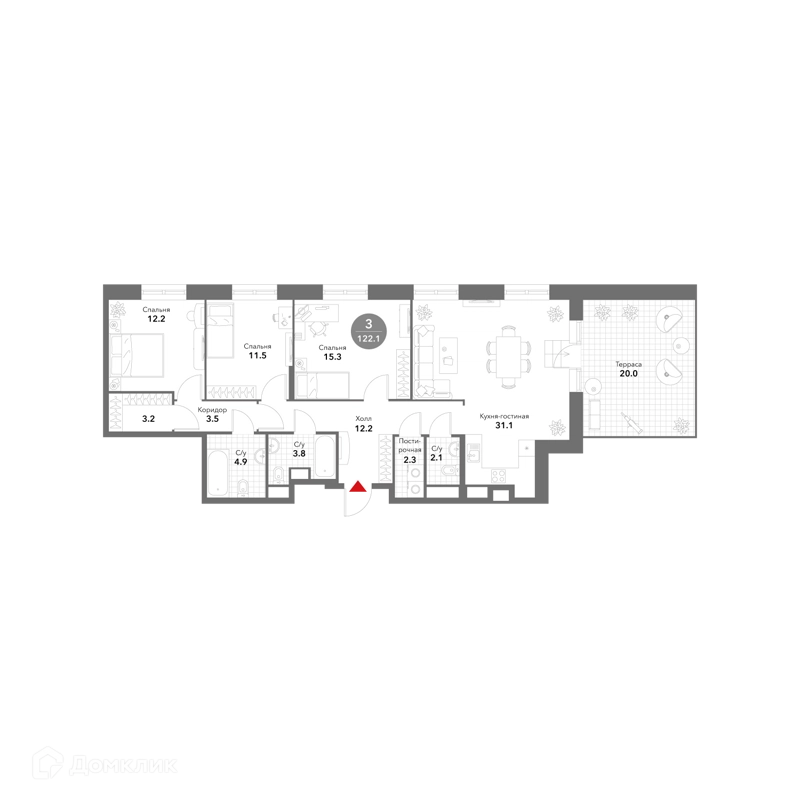 3-комнатная квартира 126.5 м² Воксхолл
