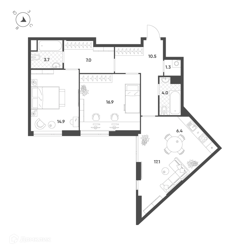 3-комнатная квартира 81.8 м² Воксхолл