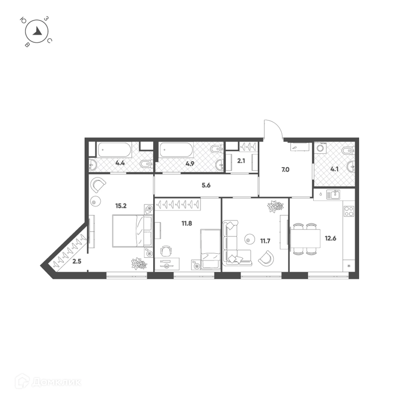3-комнатная квартира 81.9 м² Воксхолл
