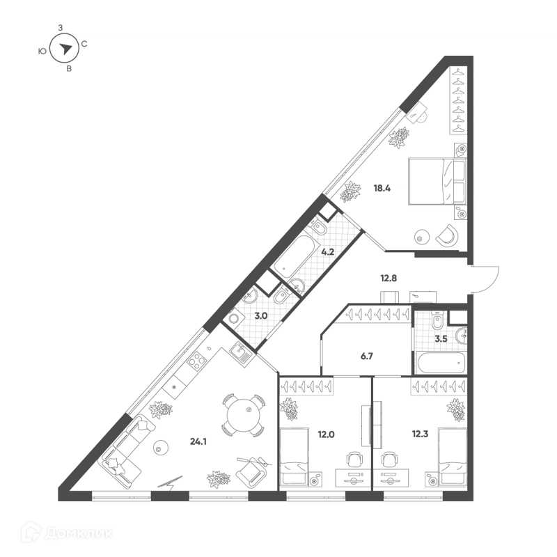 3-комнатная квартира 97 м² Воксхолл