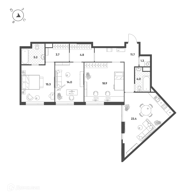 3-комнатная квартира 103.7 м² Воксхолл